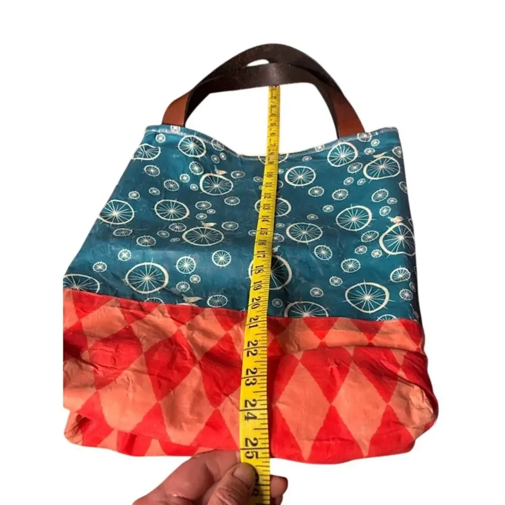 Duncan's Family Jewels Waxed Canvas Tote Bag Bicycle Print Leather Handles Purse